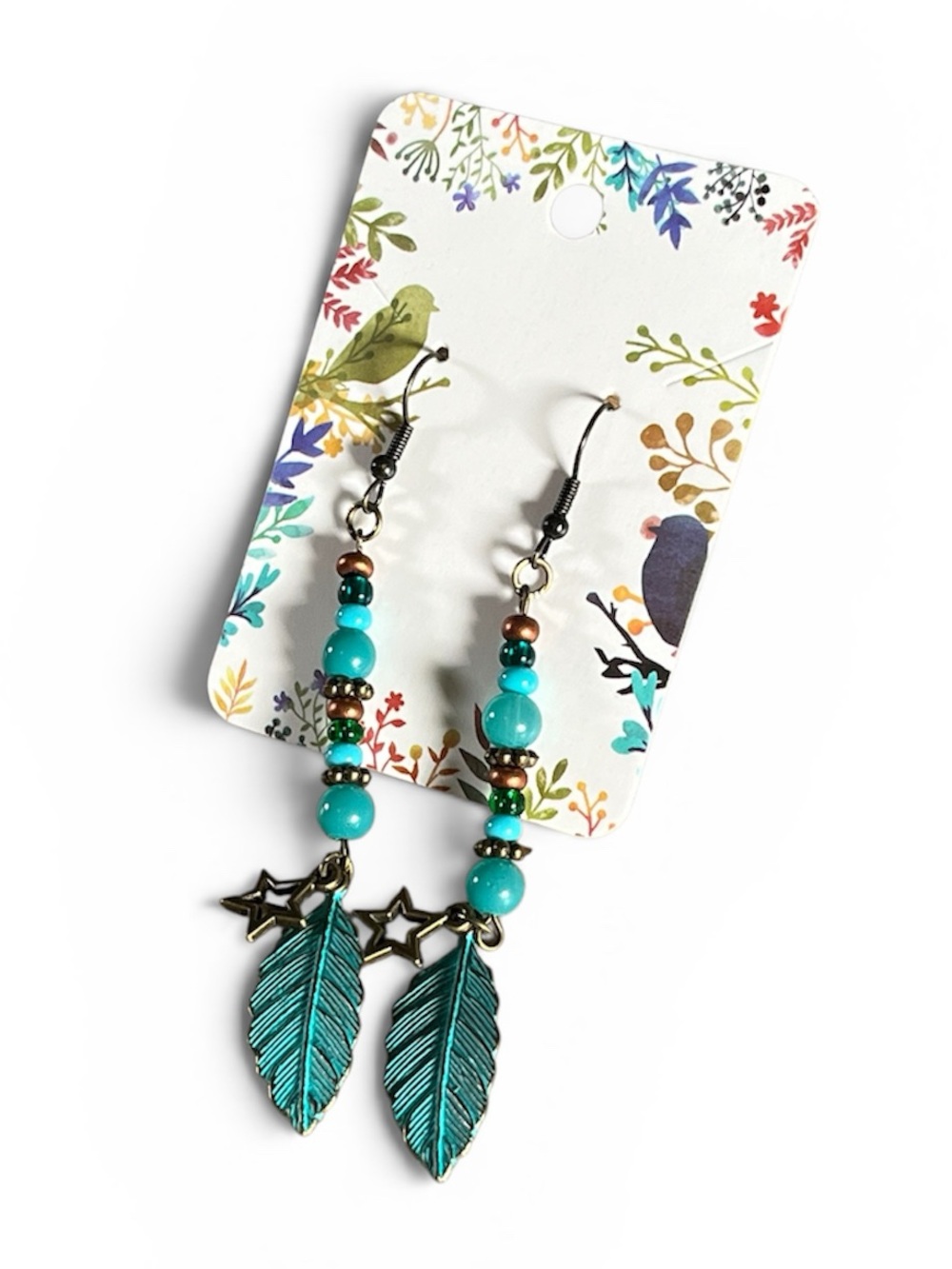 Bohemian Handmade Patina Leaf Drop Earrings